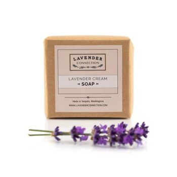 square soap, Lavender Cream scent, wrapped in kraft paper with label